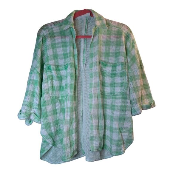 Out from under Cotton Mesh  check resort beach cover up shirt size S - Picture 4 of 7